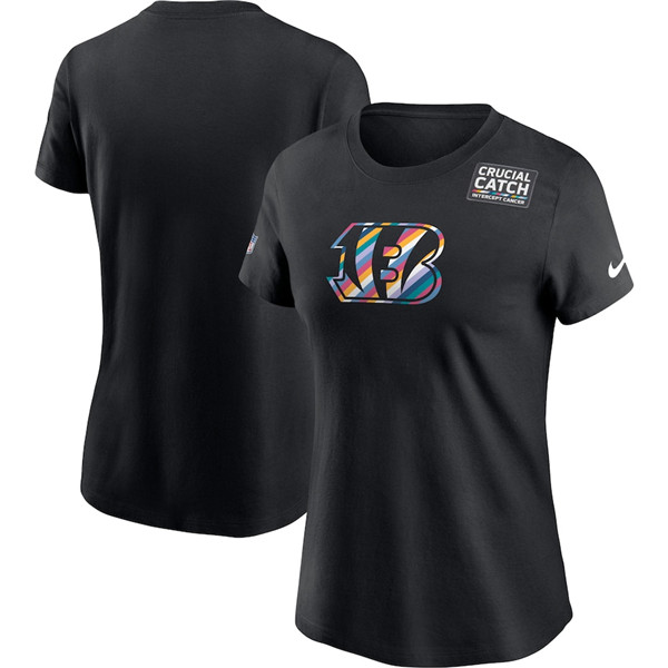 Women's Cincinnati Bengals Black NFL 2020 Sideline Crucial Catch Performance T-Shirt(Run Small)